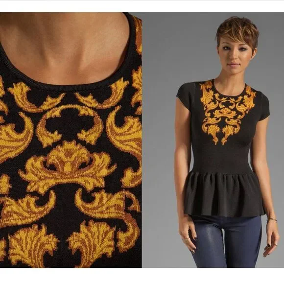 NWT Torn Ronny Kobo XS Baroque Vivienne Peplum Sweater Top Coquette Goth Black - Picture 10 of 10